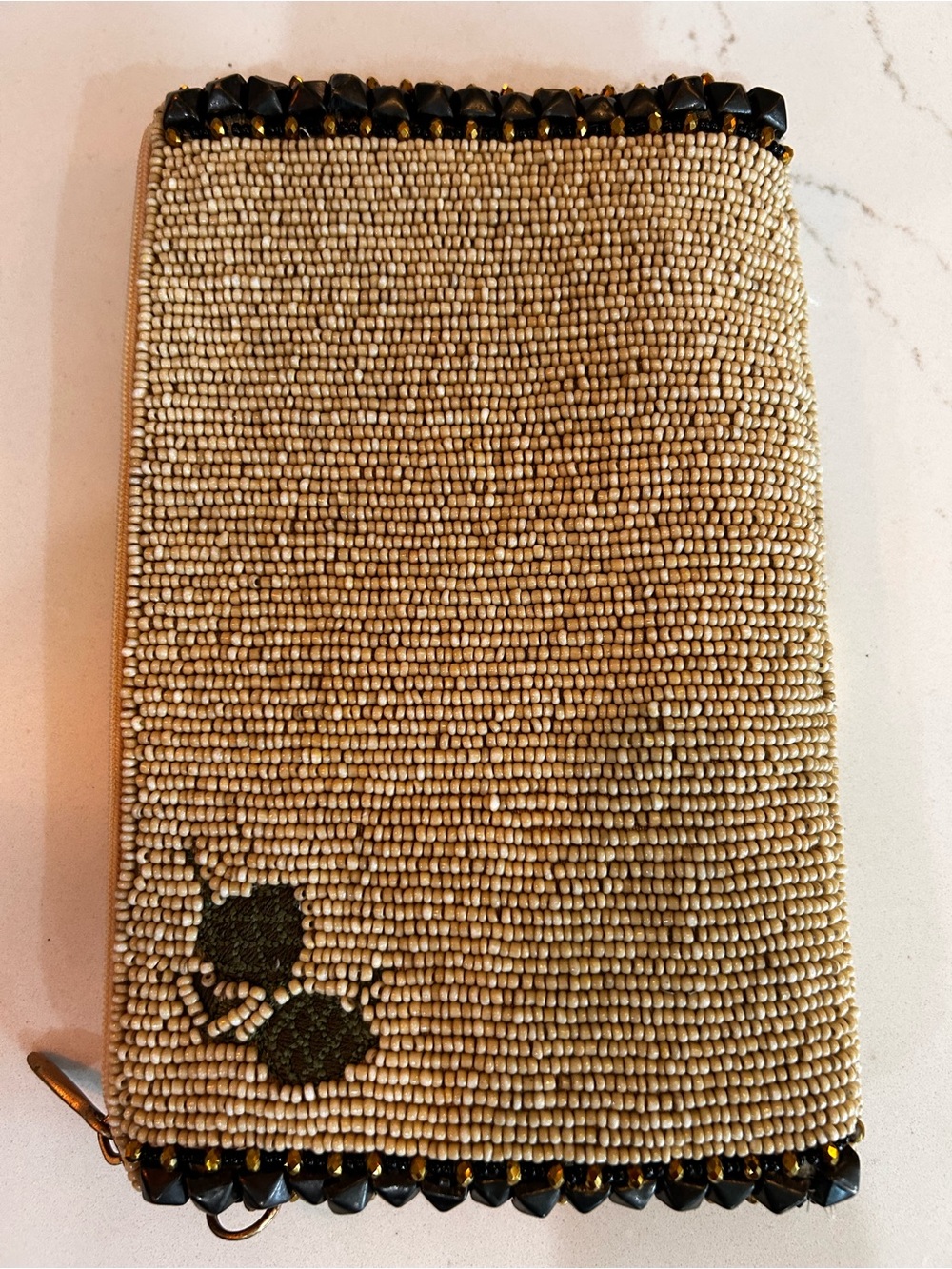 Beaded Craft Beer Glass Wristlet Clutch - Beige & Brown - Picture 2 of 5